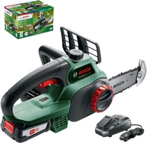 Limited-Time Sale for Summer Surprises AED 99د.إ：Bosch Cordless Chainsaw UniversalChain 18 (battery 2.5 Ah, charger, SDS system, blade length: 200 mm, 18 Volt System, in carton...